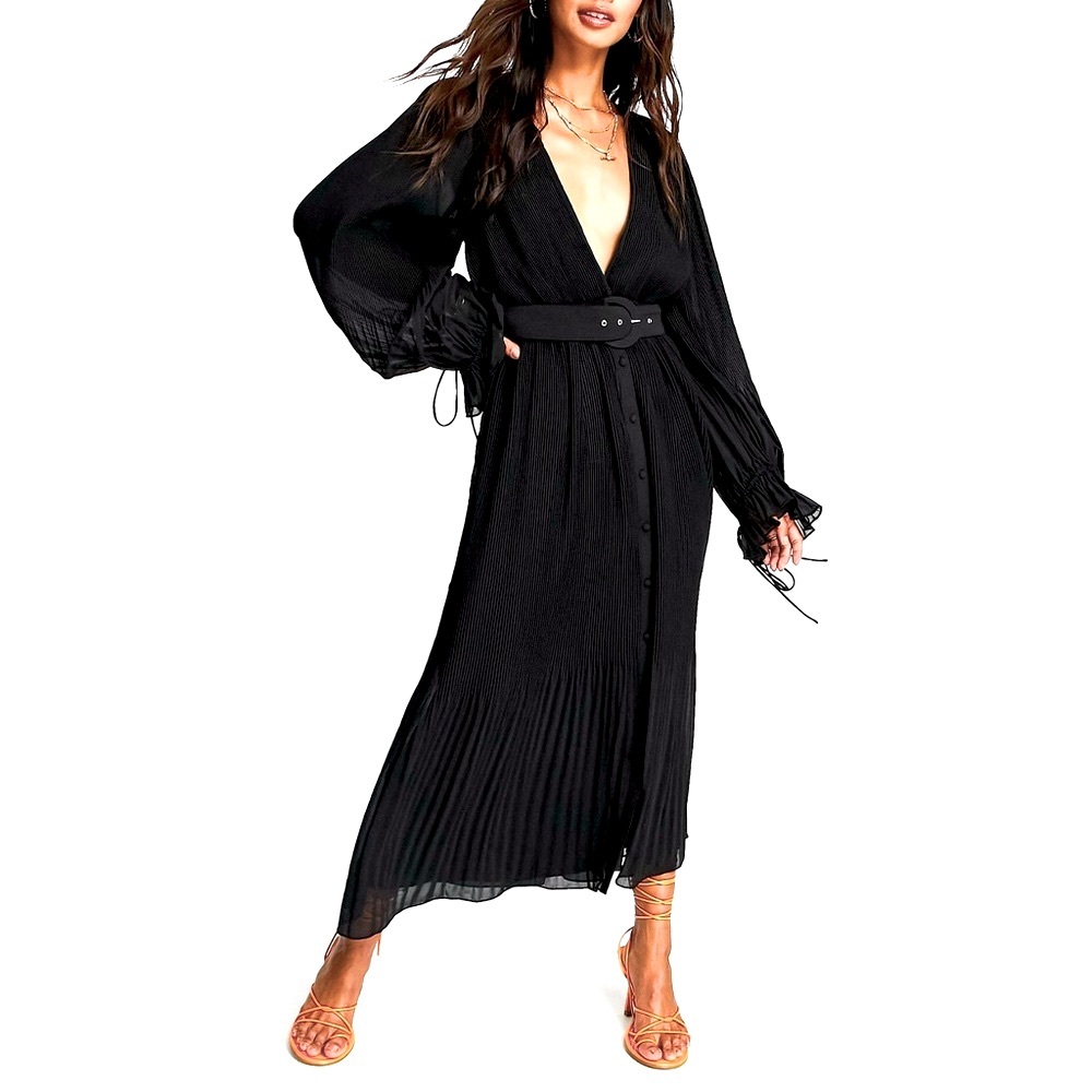 ASOS Pleated Blouson Sleeve Midi Dress